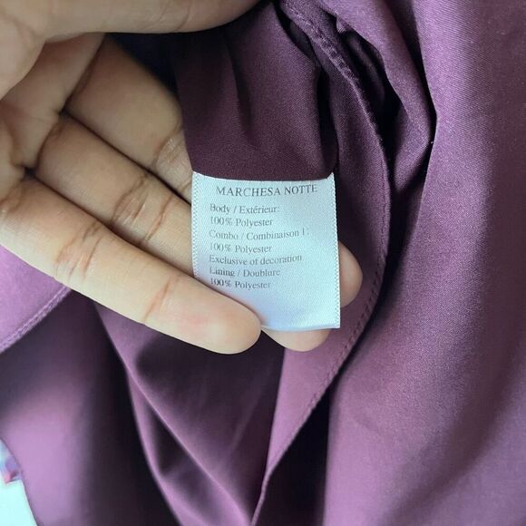 Marchesa Notte Burgundy Floral Print One Shoulder Chiffon‎ Midi Dress Size 2 - Picture 13 of 14